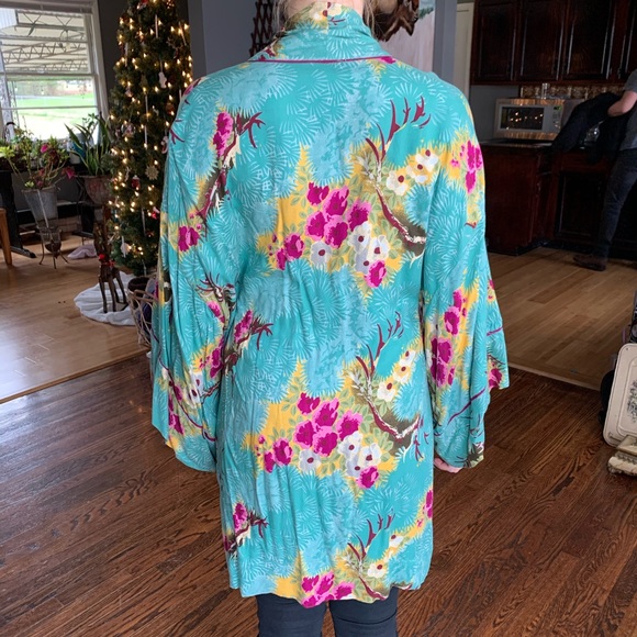 Anthropologie teal floral kimono - Picture 2 of 3